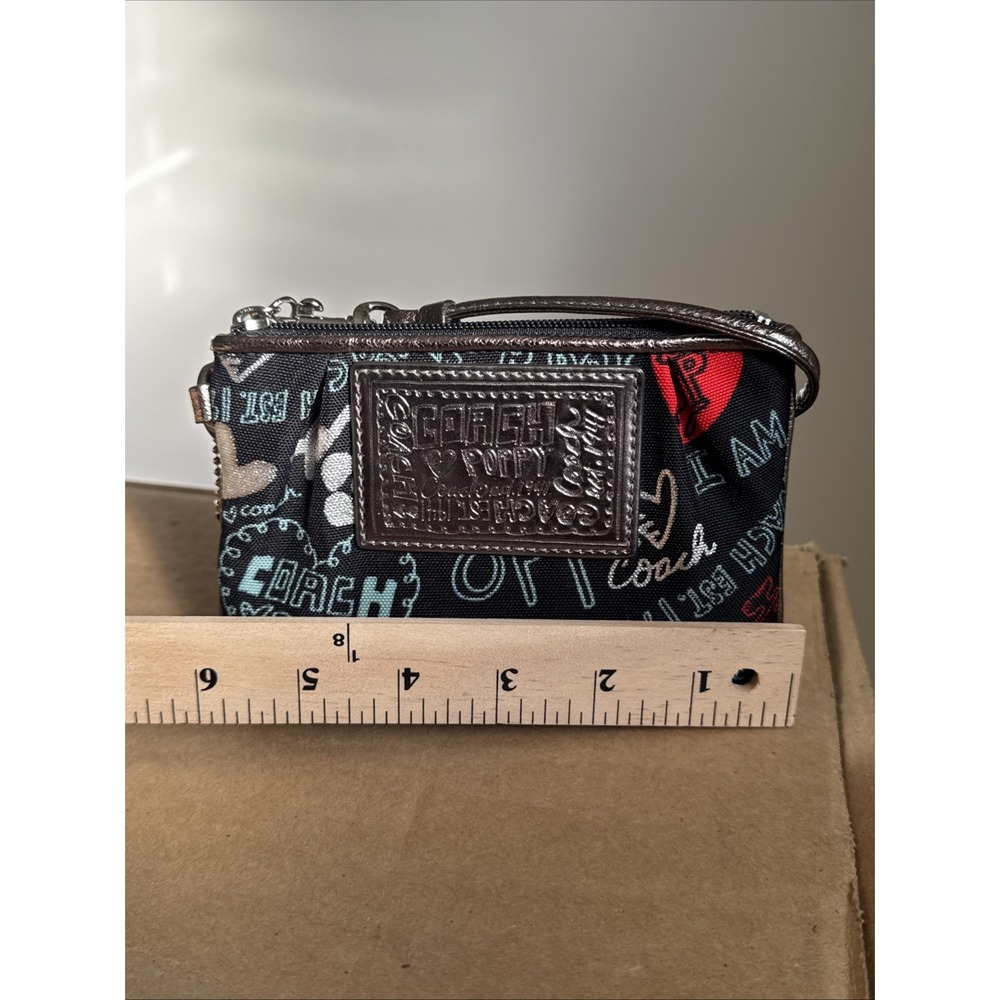 COACH Poppy Black Red Graffiti Bronze Metallic Leather Trim Wallet Wristlet EUC - Picture 16 of 16